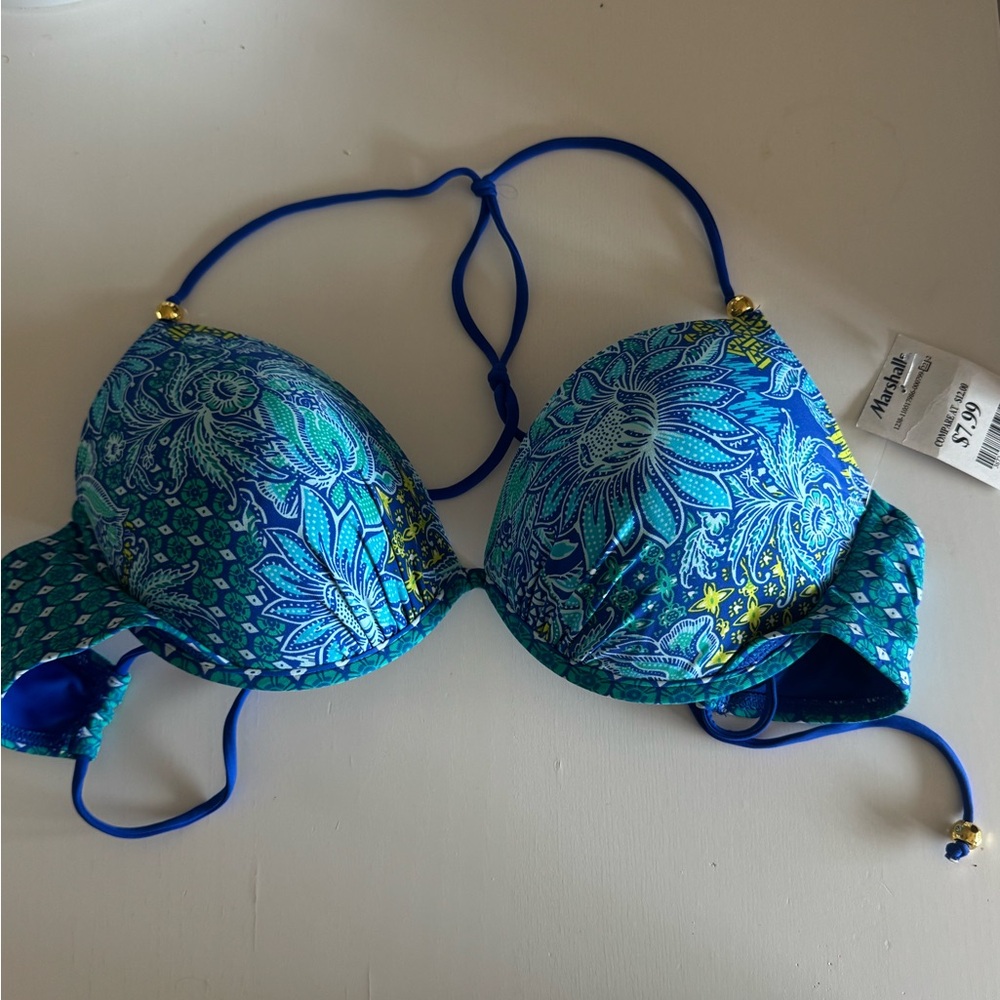 38 C or 36 D Blue and Teal Paisley Halter Bikini Top